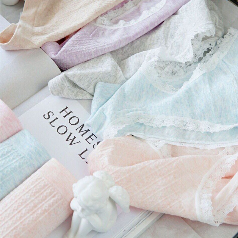 Quần lót nữ viền ren hoa muji Hàn Quốc kháng khuẩn mềm min ,co giãn Freesize<60kg | BigBuy360 - bigbuy360.vn