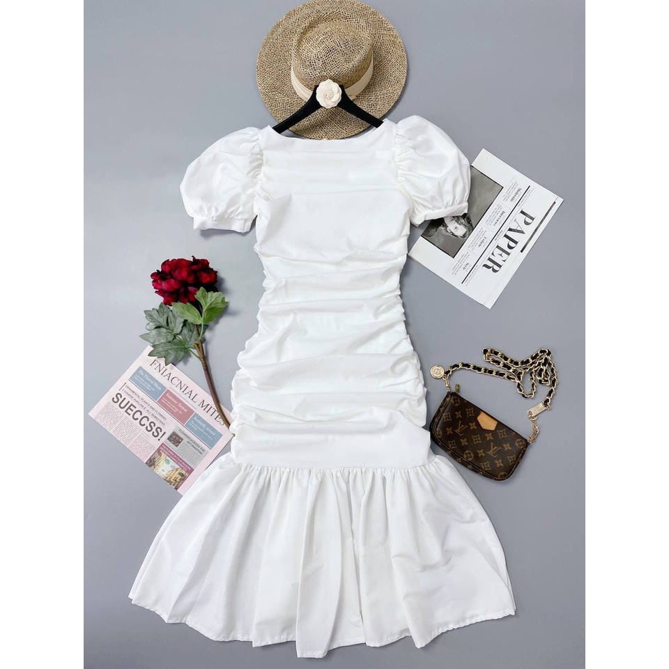 Đầm Xếp Ly Thân Tay Bồng Cổ Ngang MORI, maxi sang chảnh đi tiệc dạo phố TN1370 | BigBuy360 - bigbuy360.vn