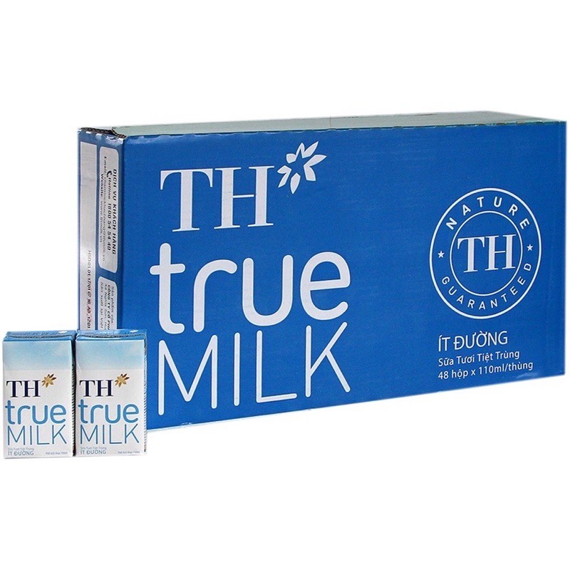 Thùng sữa tươi tiệt trùng TH True Milk Ít Đường hộp 110ml (48 hộp)