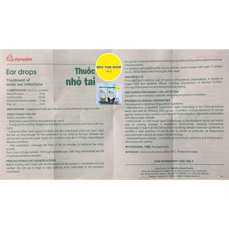 Thuốc nhỏ viêm tai dành cho chó mèo 10ml
