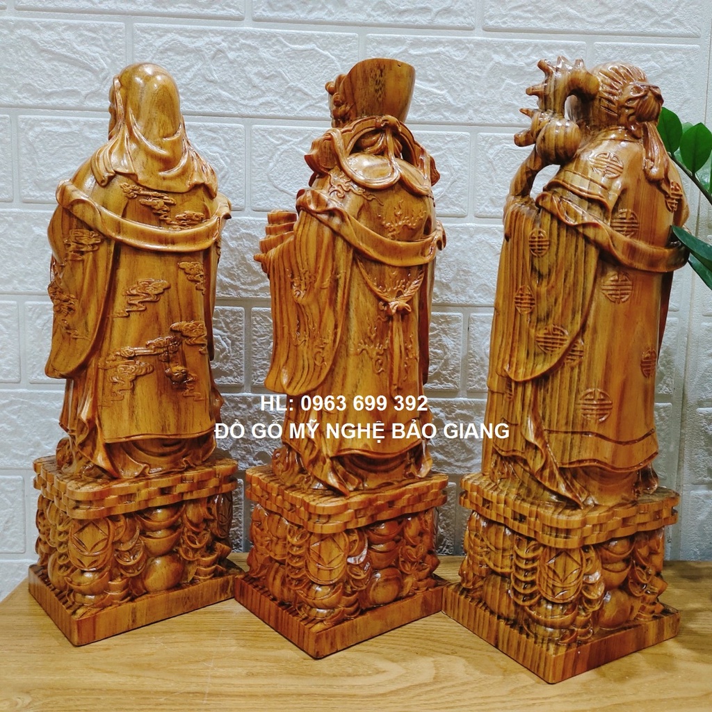 Bộ tượng phúc lộc thọ gỗ huyết long cao 30 cm