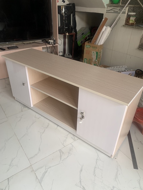 Kệ tivi ngang 1m2 phối trắng vân gỗ nhạt