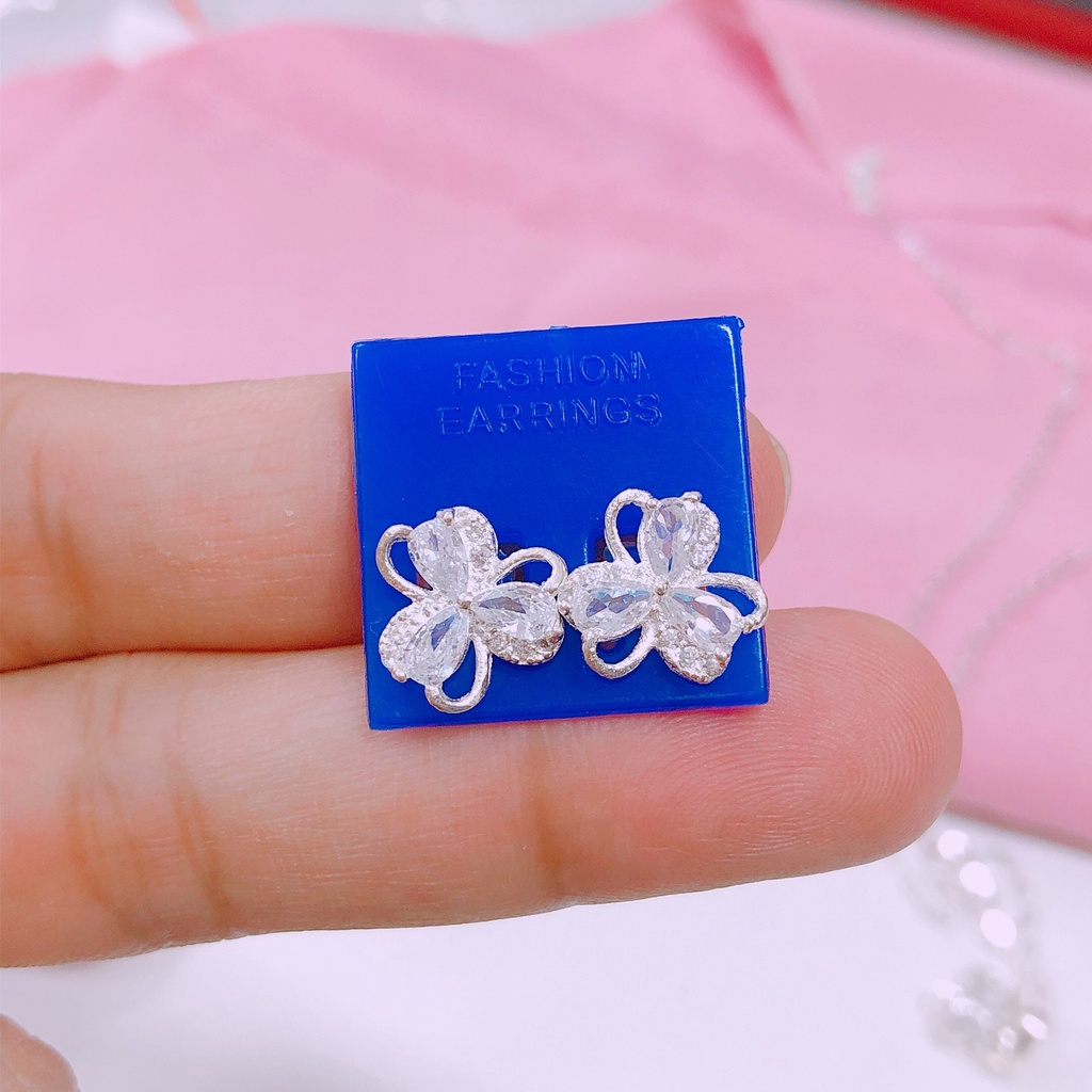 Bông tai cỏ 3 lá may mắn - LINH'S MIU SILVER - Bông tai nữ bạc ta