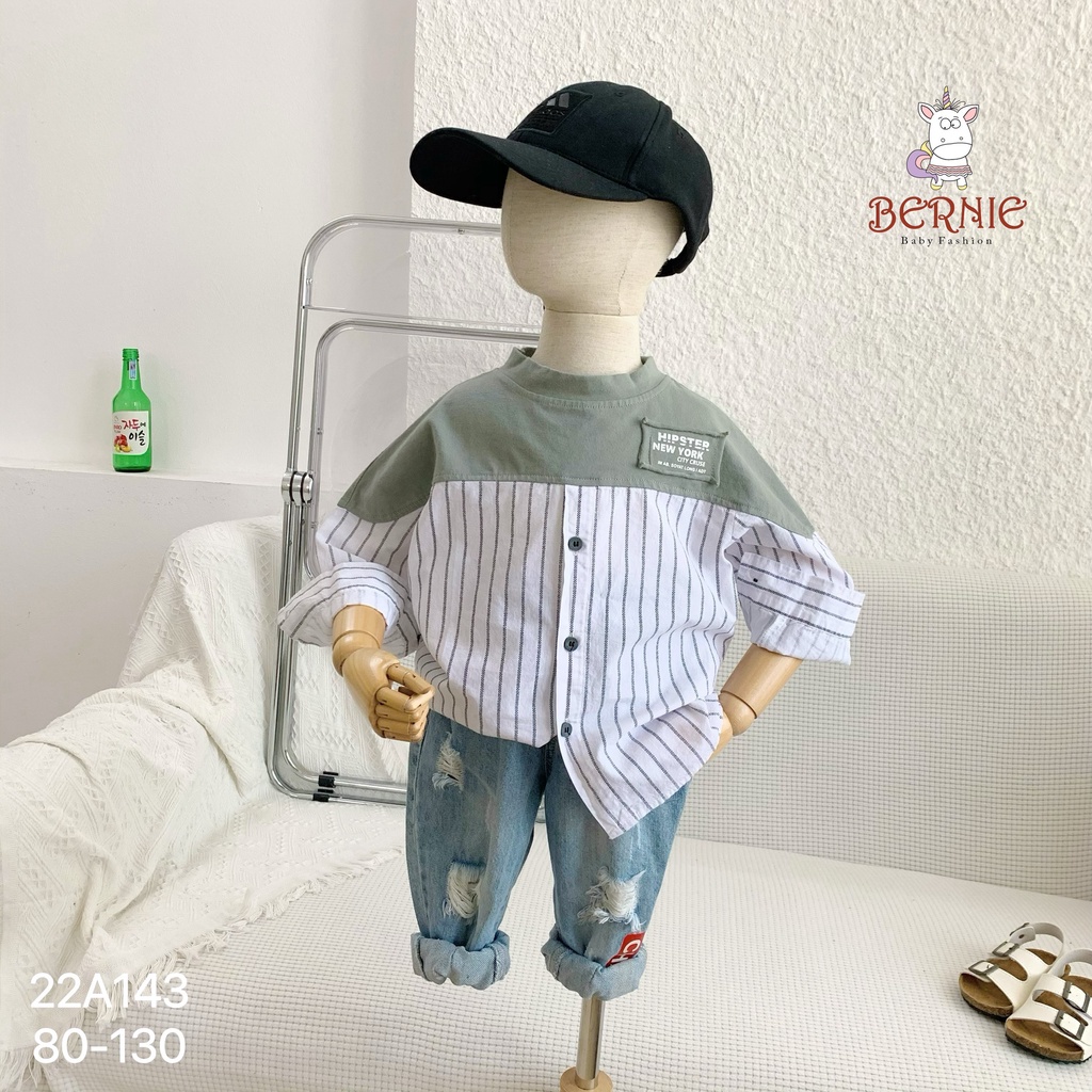 Áo sơ mi dài tay bé trai sành điệu, cá tính, áo sơ mi kẻ bé trai đẹp Bernie