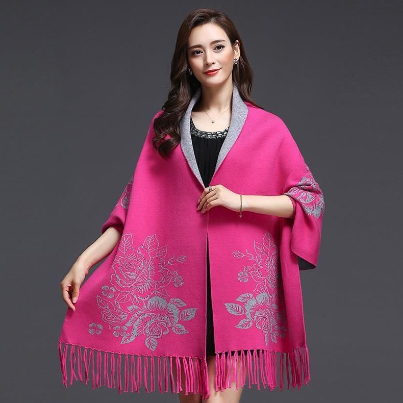 ☫∏ [Áo Choàng Nữ] Khăn Choàng Cổ Dệt Kim Vải Cashmere Phối Tua Rua Hai Cách Sử Dụng Kiểu Retro Hàng Có Sẵn | BigBuy360 - bigbuy360.vn