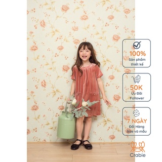 Váy bé gái CRABIE nhung xếp nếp cộc tay dự tiệc xinh xắn cho bé từ 3,4,5,6,7,8,9,10 tuổi - Vanessa dress - Hồng