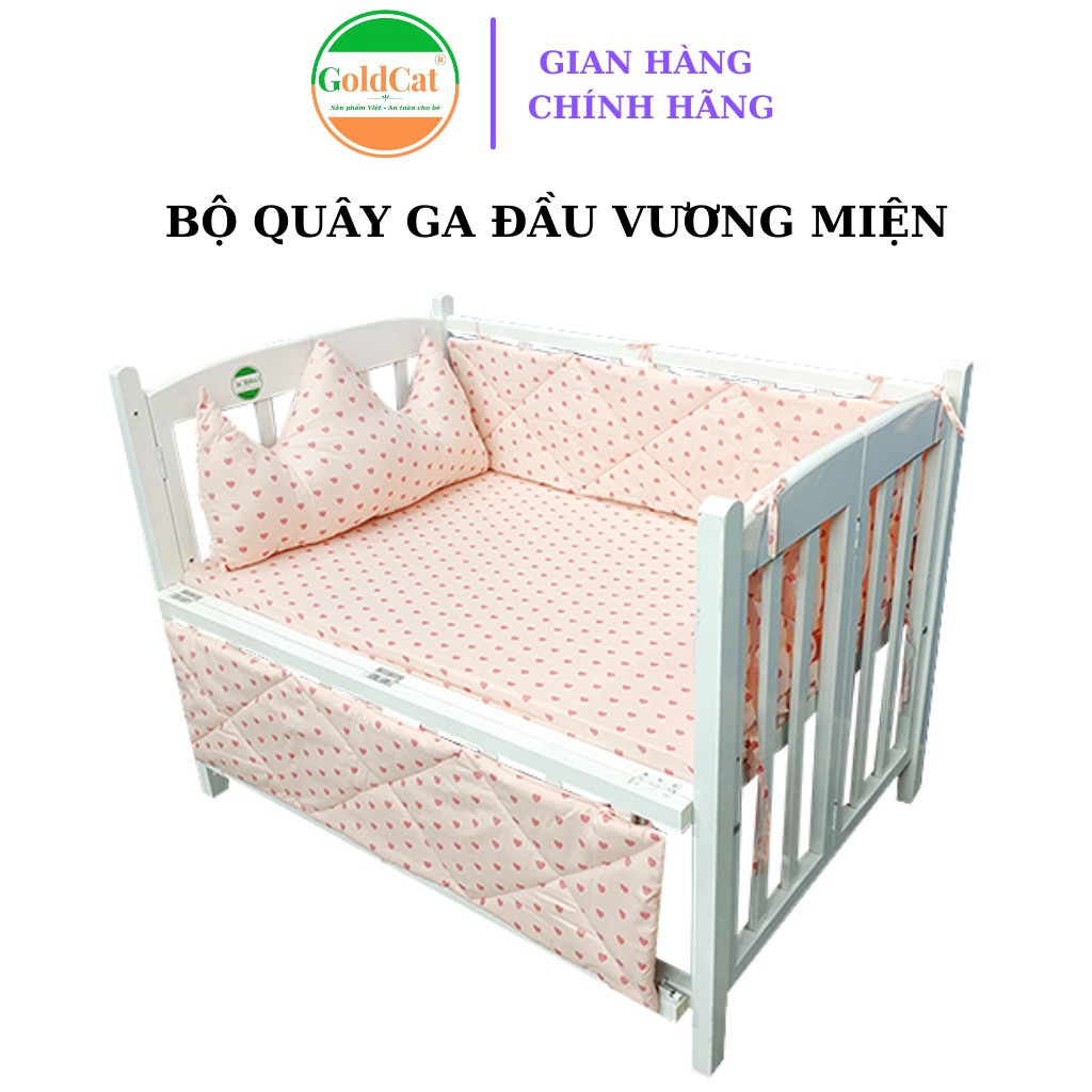 Bộ Quây Cũi Cho Bé Kèm Ga GOLDCAT QDVM Thiết Kế 1 Đầu Vương Miện Chất Vải Thô Lụa Dùng Cho Mọi Loại Cũi