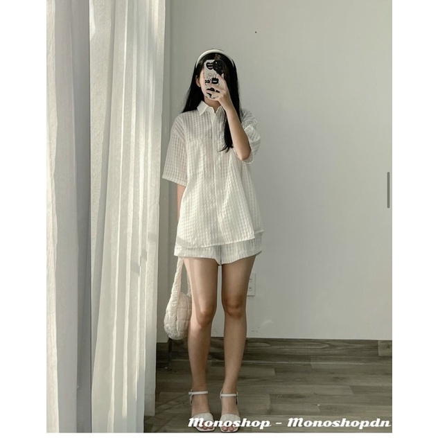 Set áo sơmi xốp ô kèm quần short 3 màu
