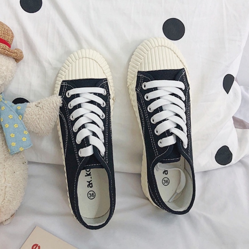 Giày thể thao sneaker nữ vải Canvas kiểu hàn cơ bản đễ phối đồ - Màu đen
