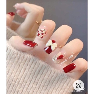 Nailbox đỏ đính nơ đáng iu