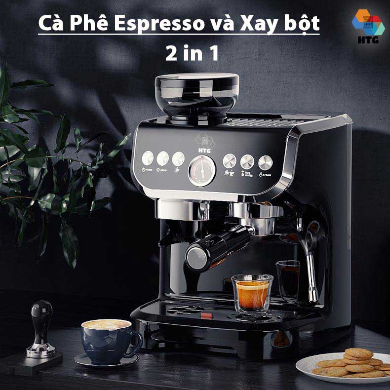 Máy pha cafe espresso CF07 tích hợp 2 trong 1, xay bột 15 mức độ, chế độ tự động, điều chỉnh định lượng tùy ý, 19 Bar