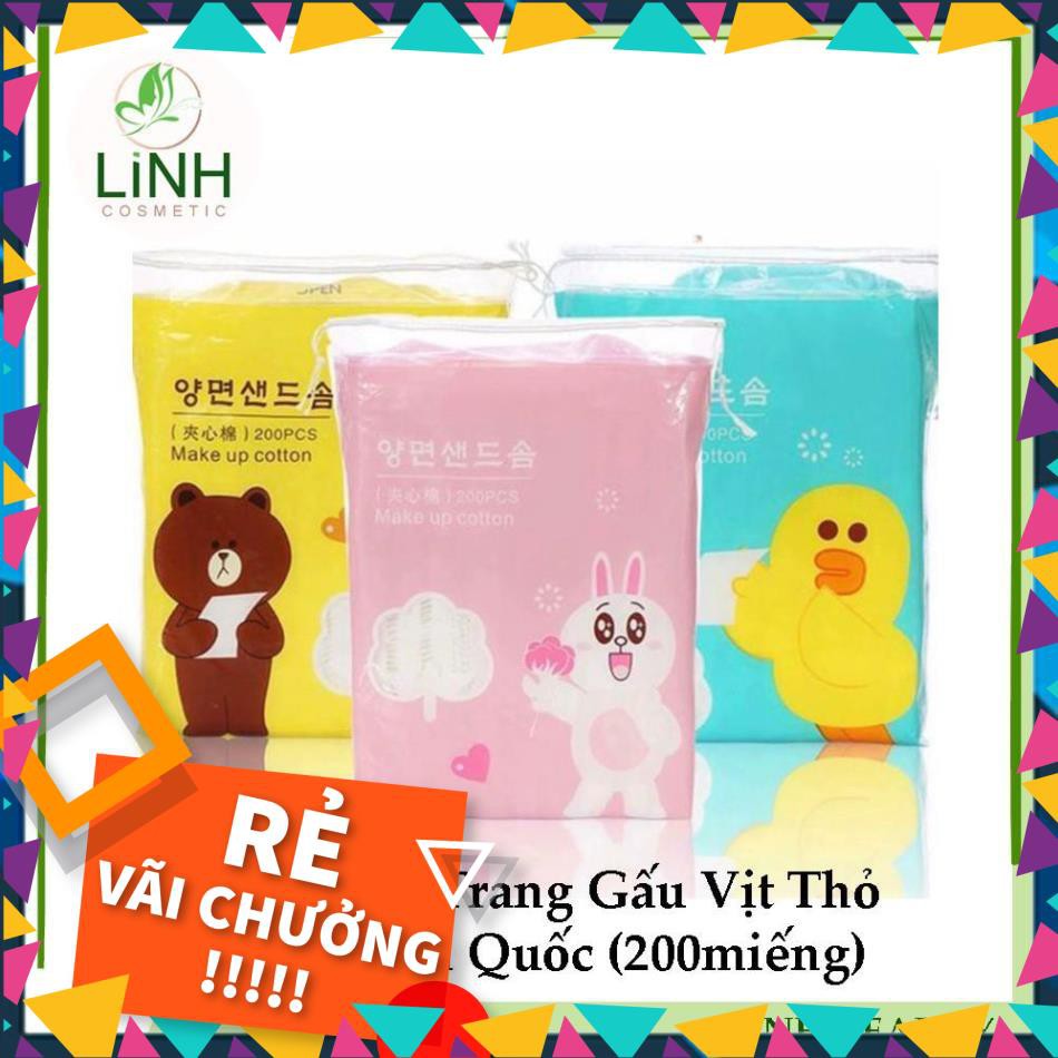 Bông Tẩy Trang Gấu Vịt Thỏ Silubi Hàn Quốc (200miếng) và Bông Yilingmeng nội địa trung 200 miếng