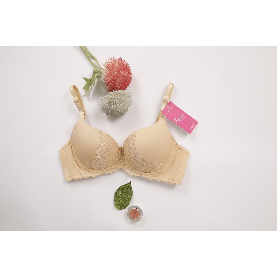 Áo ngực Meliza mã M09 - Áo quả chéo, trang trí ren hình cánh bướm phần quả, đệm dày đẩy ngực