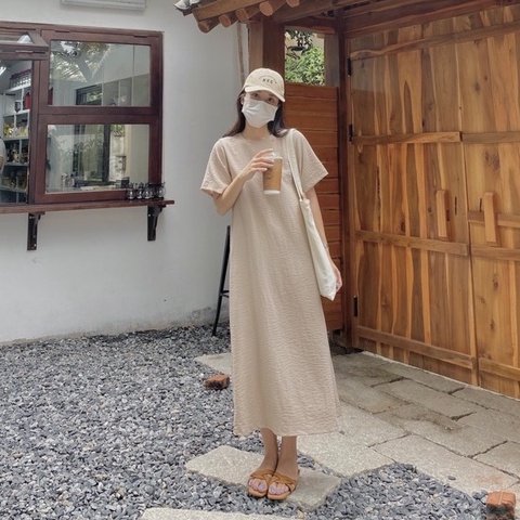 Váy nữ dáng suông dài vintage Linly Store thắt eo form rộng V-TS