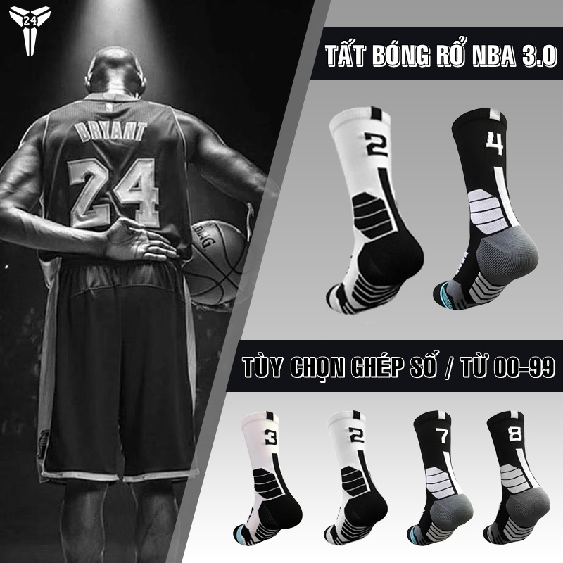 Tất Bóng Rổ NBA 3.0 Chuyên Nghiệp Cổ Lửng Tùy Chọn Ghép Số Từ 00 Đến 99, Vớ Bóng Rổ Kobe James Curry Jordan Giannis