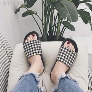 Dép Nữ Quai Ngang Sọc Ca Rô Xinh Xắn