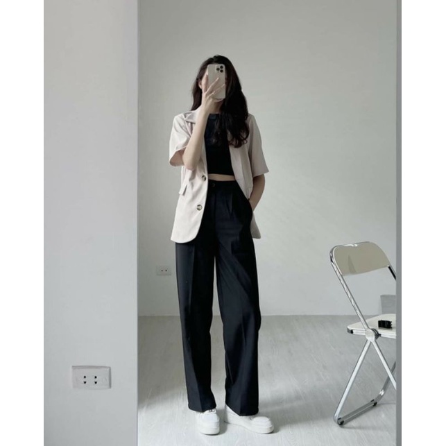 Áo khoác blazer nữ 1 lớp tay ngắn màu basic freesize