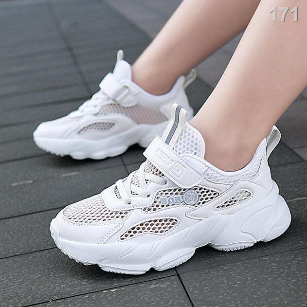 BGiày trẻ em, giày thể thao trẻ em cỡ lớn, giày chạy bộ mùa hè cho bé trai, giày trắng lưới thoáng khí học sinh tiểu học
