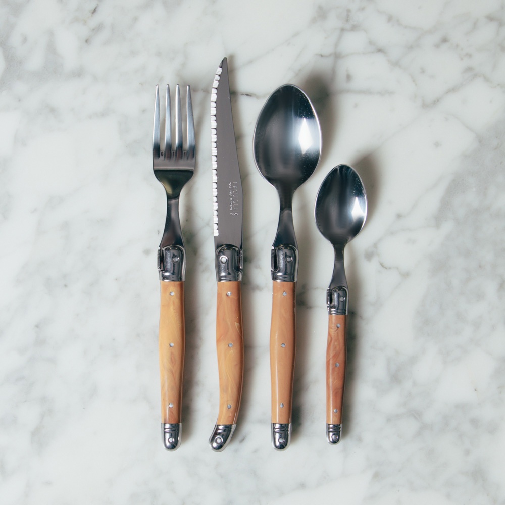 Bộ DAO THÌA DĨA (muỗng, nĩa) inox 304 Pháp Cán nhựa Màu Vàng | Sa Maison x Jean Dubost
