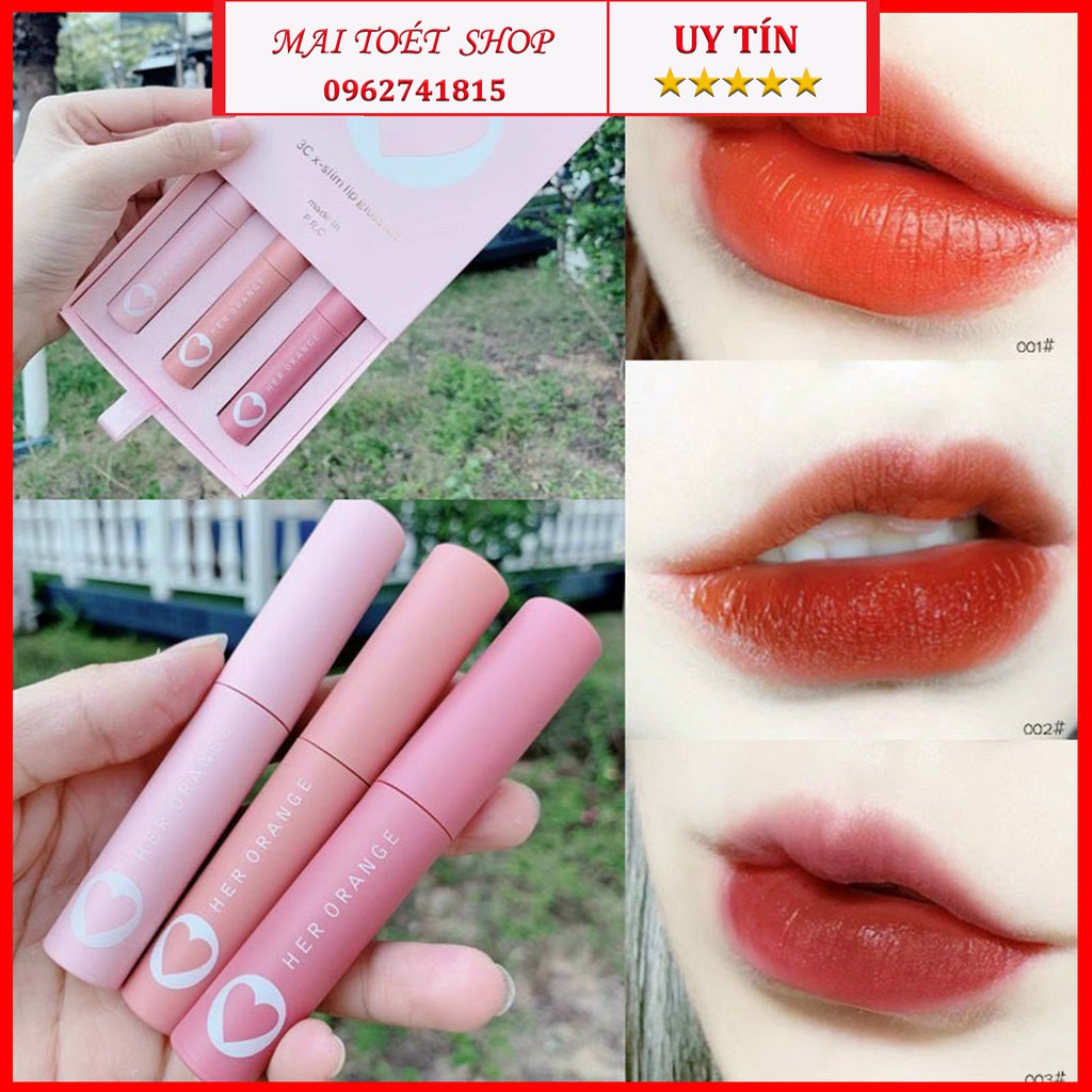 [New]Set son her orange 3C slimHàng mới về, Son nội địa trung