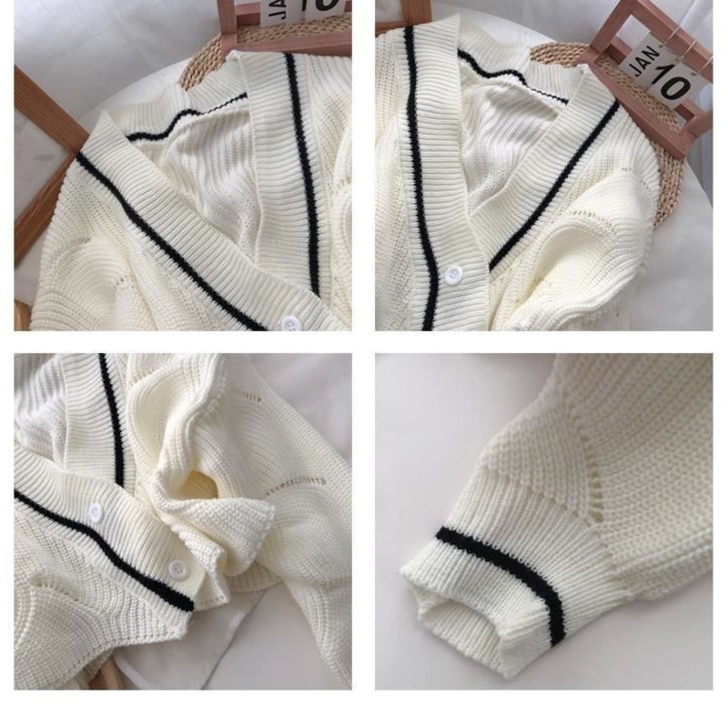 Áo cardigan RENJIANVSHENG tay dài cổ chữ V dệt kim dáng ngắn phong cách Hàn Quốc retro thời trang dành cho nữ