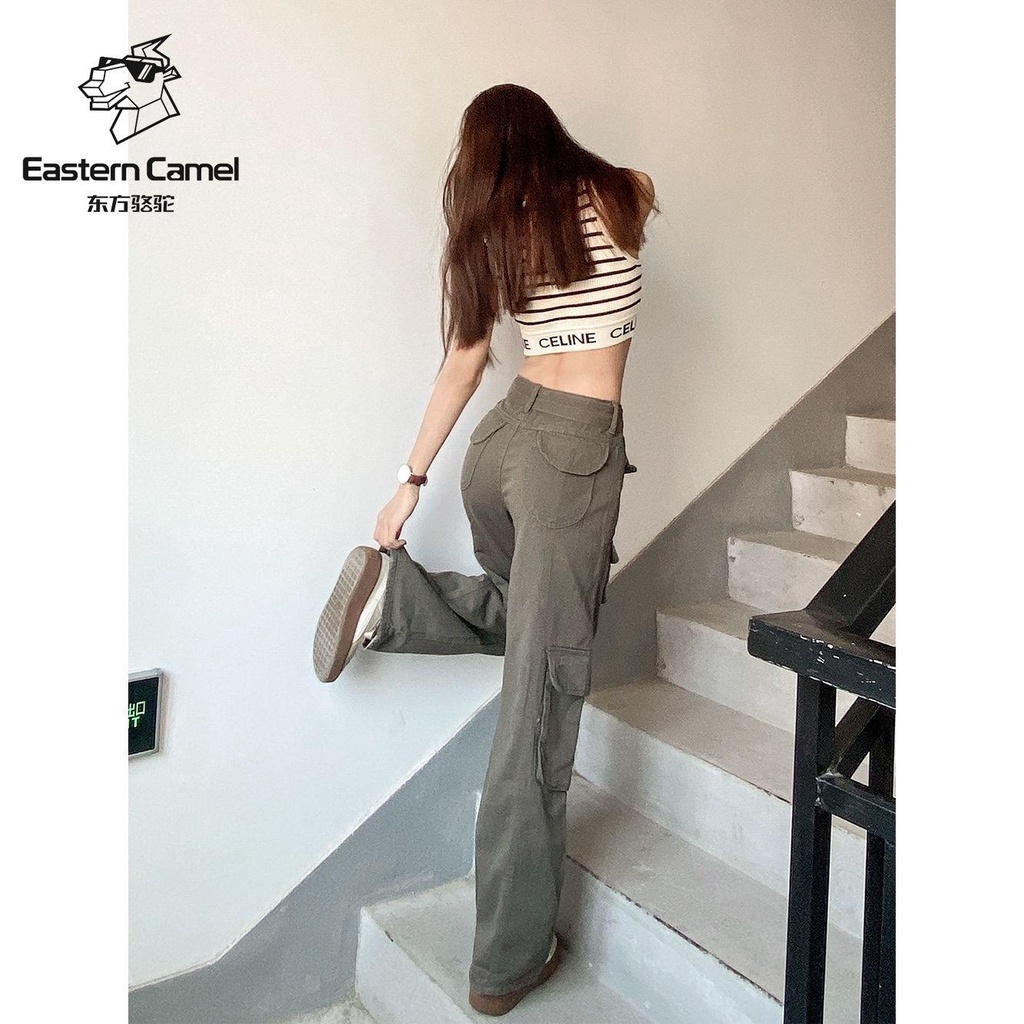 Quần Yếm Ống Rộng Thắt Dây 100% Cotton Nguyên Chất Nhiều Túi Phong Cách Retro Mỹ Cho Nam Nữ