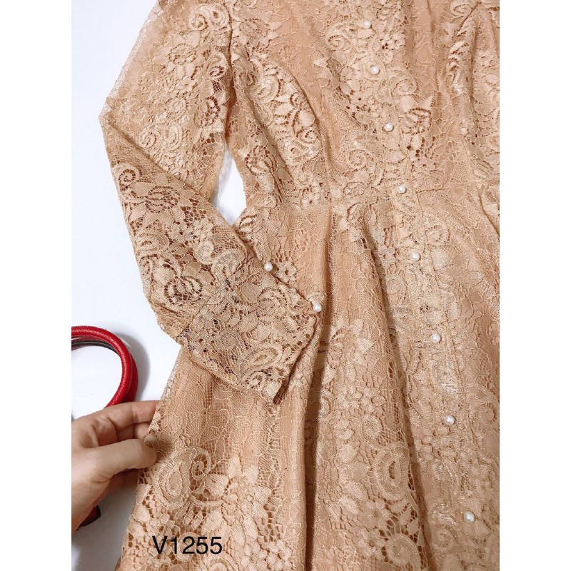[ xả kho ] MiD Đầm ren màu be nâu V1255 đính ngọc thiết kế Mie Design kèm ảnh thật