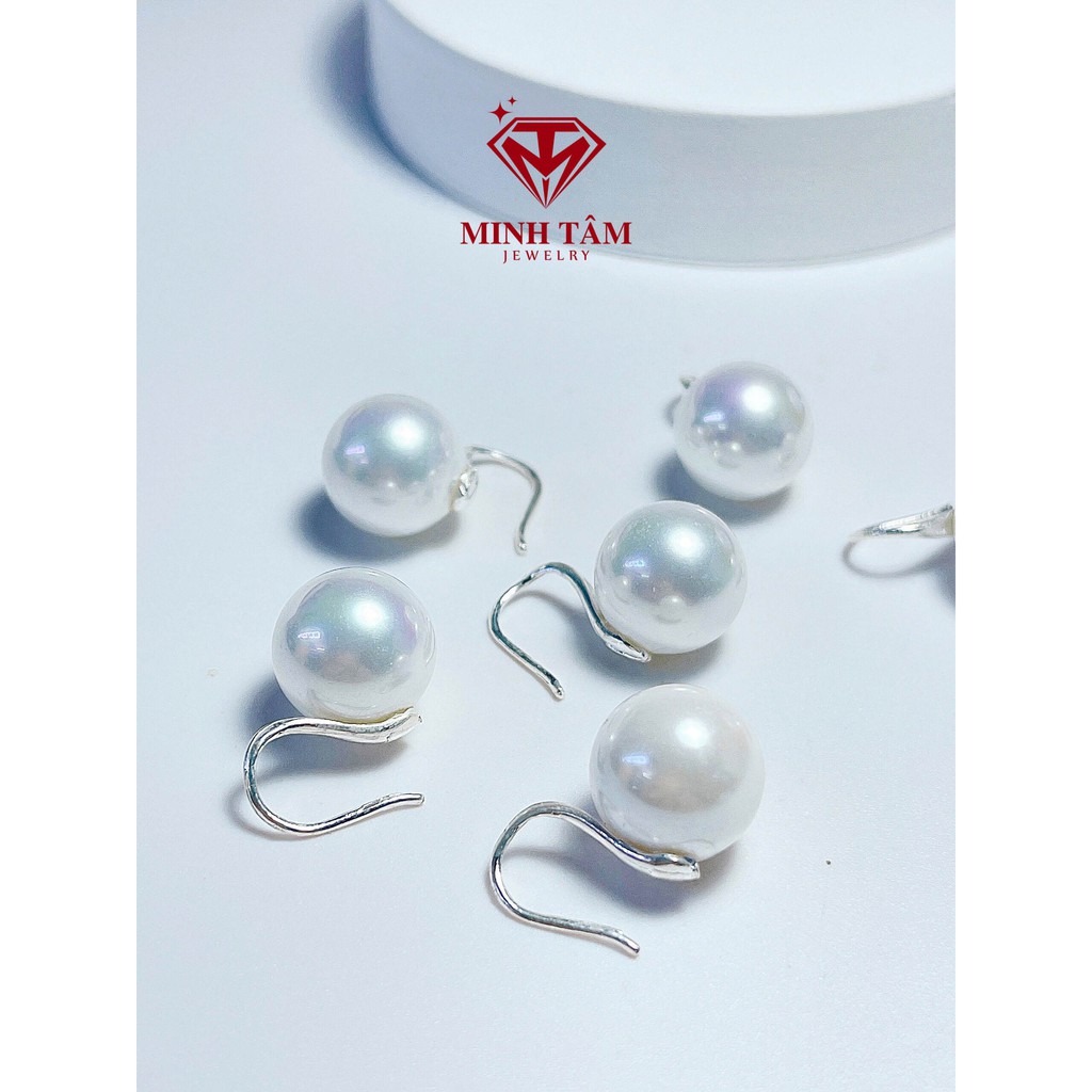 Bông tai bạc móc câu hạt Ngọc trắng,Bông tai móc câu Trai trắng bạc ta-Minh Tâm Jewelry