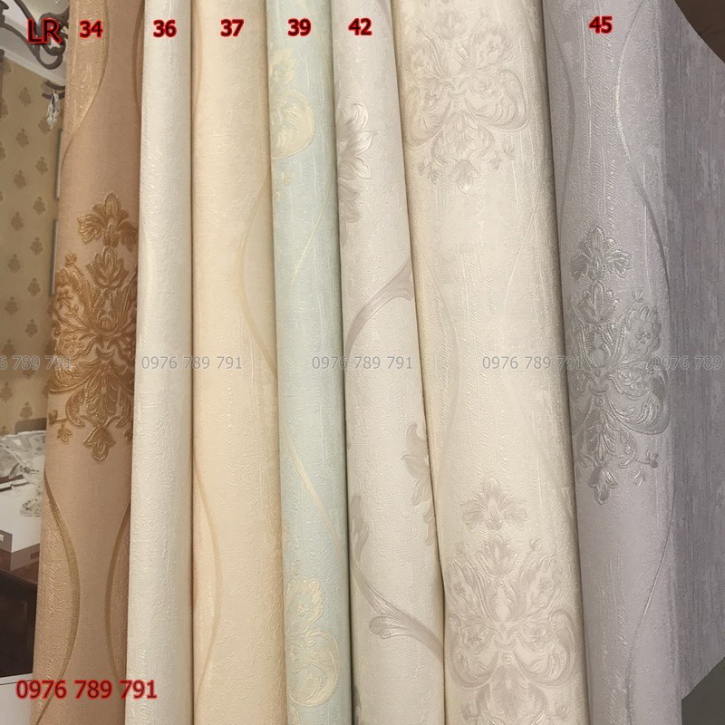 Giấy Dán Tường Hoa Văn 3D Cho Phòng Khách, Lụa Không Keo, Khổ 10m x 53 cm, Nhiều Màu Lựa Chọn