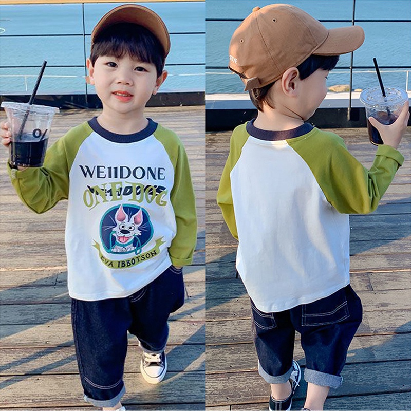 Hàng Mới Về Áo Thun Raglan Tay Dài In Họa Tiết Hoạt Hình Cho Bé