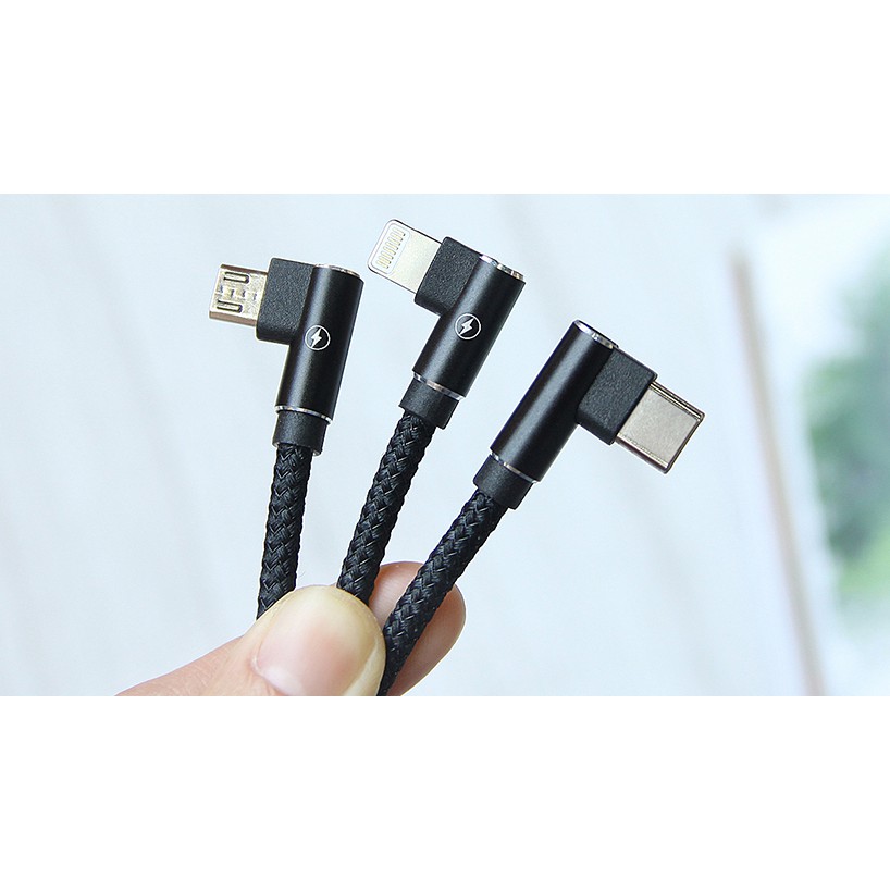 Cáp sạc 3in1 Remax RC-167th đầu chữ L dây vải dù 1 mét