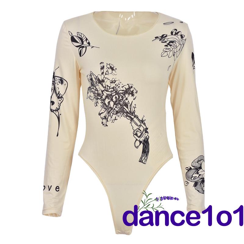 Bộ áo liền quần tay dài cổ tròn in họa tiết cây lá kiểu vintage thời trang mùa thu cho nữ | BigBuy360 - bigbuy360.vn