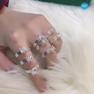 Nhẫn kim tiền Bạc - đính đá trắng