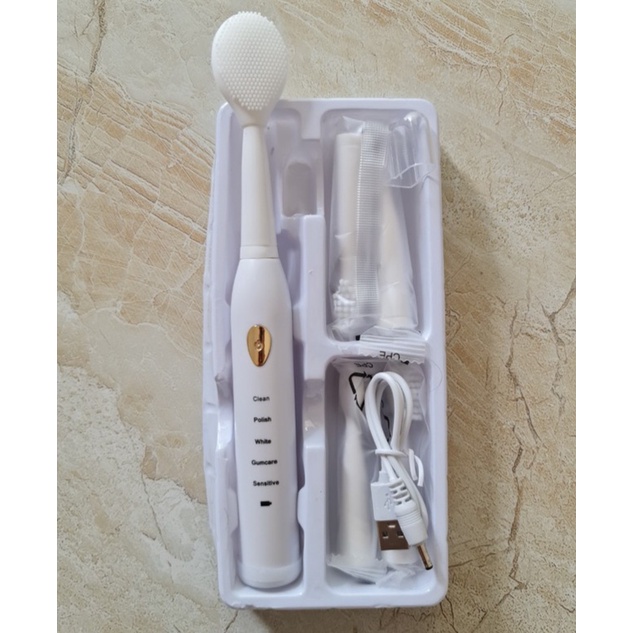 Bàn Chải Điện Đánh Răng Kiêm Đầu Masage Rửa Mặt Tự Động 5 Chế Độ Làm Sạch
