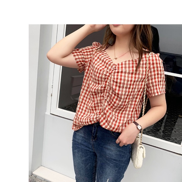 Áo sơ mi kiểu big size cao cấp nhún mặt trước tay ngắn size 65-100kg