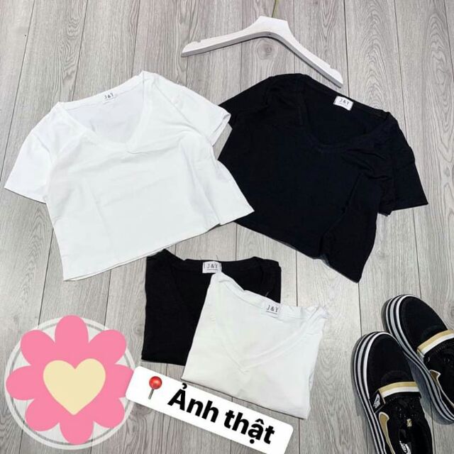 Áo Croptop fom rộng cổ tim cotton