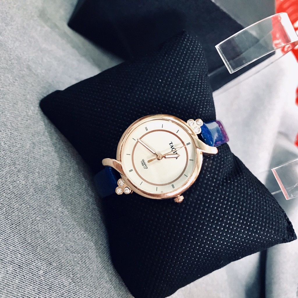 ( Giá Sỉ ) Đồng hồ thời trang nữ TaQiiYa mặt tròn dây da xanh cực đẹp STI1199
