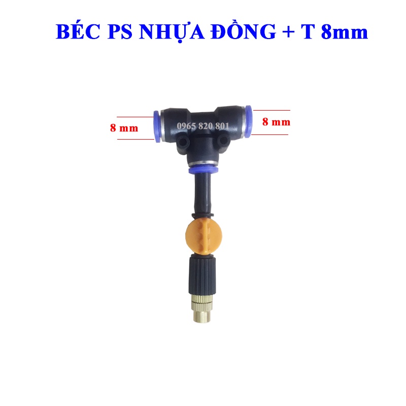 Béc phun sương đơn có khóa kèm T nối nhanh 8,10,12mm
