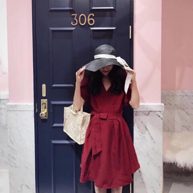 Đầm xoè đắp chéo cột nơ eo [B2501]