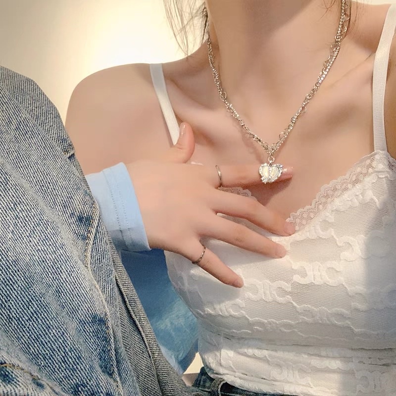 Bộ Dây Truyền, Nhẫn Trái Tim Biển Xanh Cao Cấp