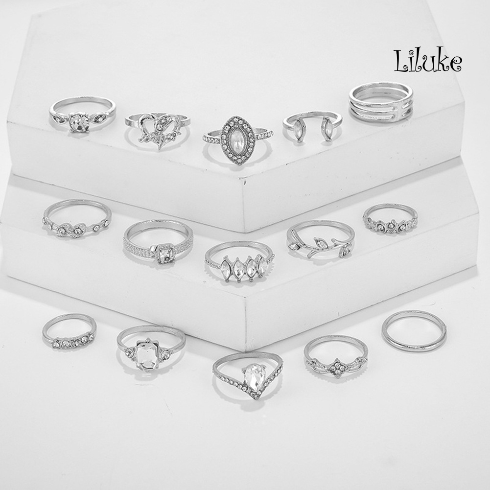 Bộ 15 Nhẫn Hợp Kim Trang Trí Đá Phong Cách Bohemian Cho Nữ