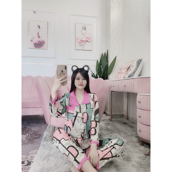 Set Bộ Ngủ Cổ Sen Tay Dài Quần Dài Kate Lụa 40-65kg | BigBuy360 - bigbuy360.vn