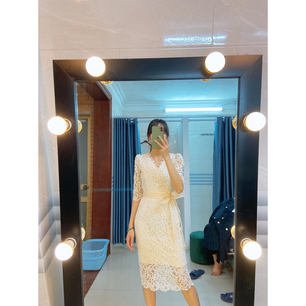 Đầm ren nơ eo