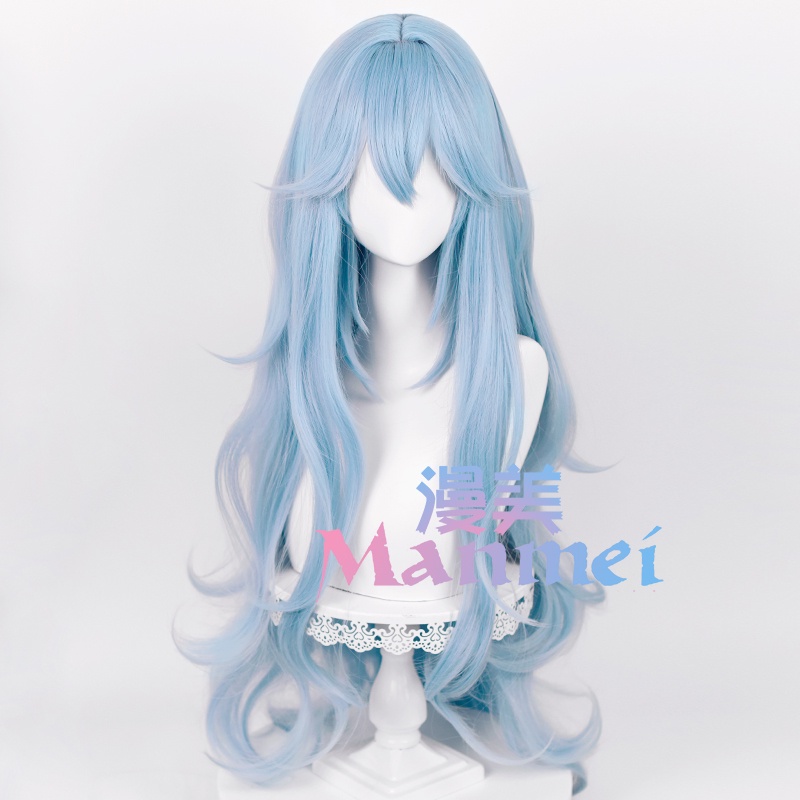 Bộ Tóc Giả Xoăn Dài Bằng EVA Màu Xanh Dương Chịu Nhiệt Kèm Mũ Hóa Trang Nhân Vật Ayanami Rei 100cm