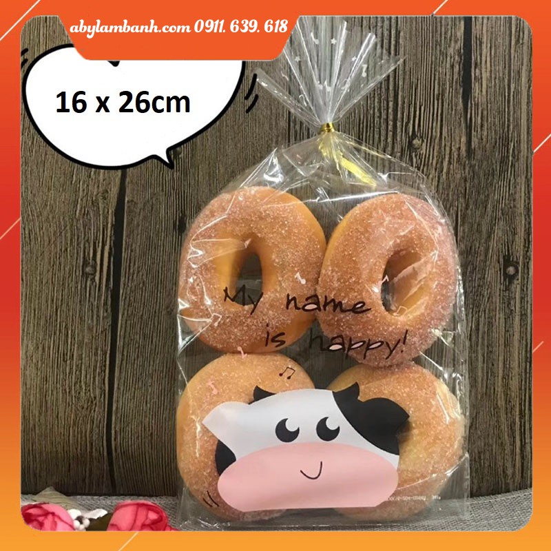 10 Túi cột bánh bò cười Happy ⚡ HÀNG CAO CẤP ⚡ túi cột đựng bánh hình bò ngộ nghĩnh đáng yêu 16 x 26cm