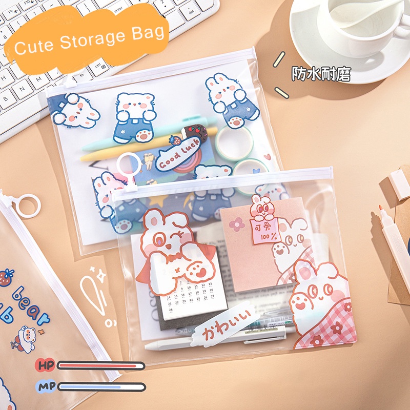 Túi Đựng Bút Bằng Pvc Trong Suốt Chống Nước Họa Tiết Thỏ Hoạt Hình Đáng Yêu