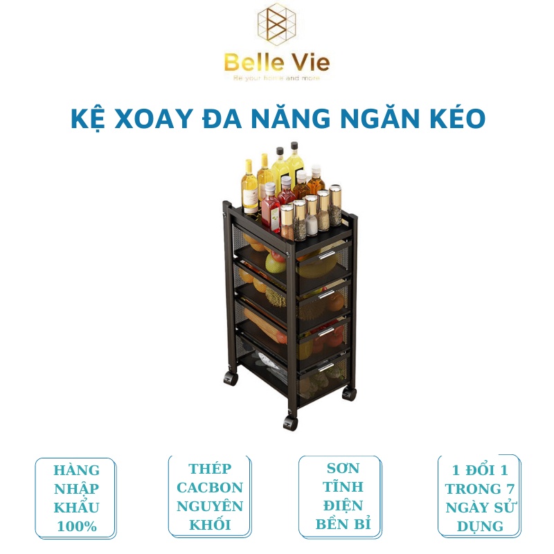 Kệ Nhà Bếp Đa Năng BELLEVIE Kệ Xoay 360 Độ Hình Vuông 4/5 Tầng, Rổ Đựng Đồ Rau Củ Quả Thông Minh