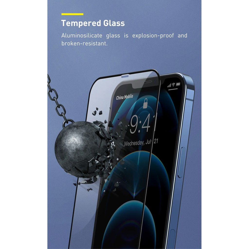 Bộ 2 miếng dán cường lực full màn hình Baseus Tempered Glass Film cho IP 12 mini / 12 / 12 Pro / 12 Pro Max 0.3mm (Đen)