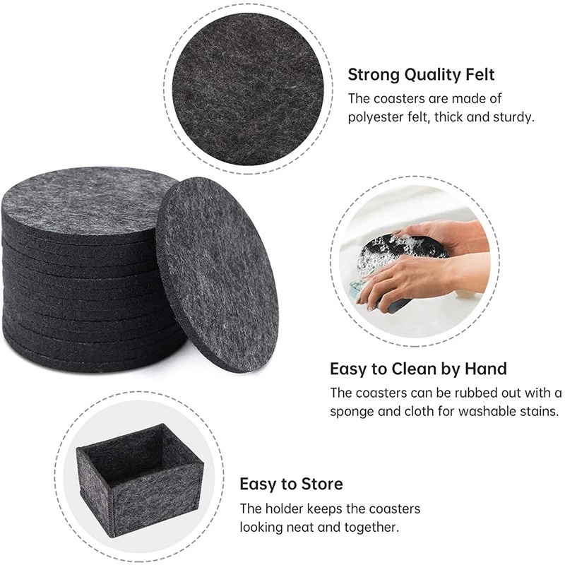 Set 8 Miếng Lót Ly Hình Tròn/Vuông Chống Bỏng Thấm Nước Chất Lượng Cao Có Thể Tái Sử Dụng