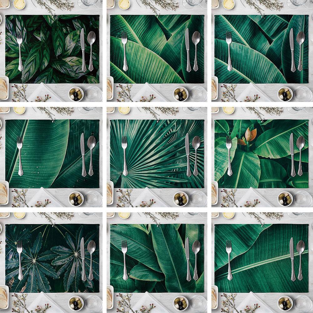 XIAPISTORE ❤Green Plant Linen Placemat Dining Table Heat Insulation Mat Home Kitchen Decor